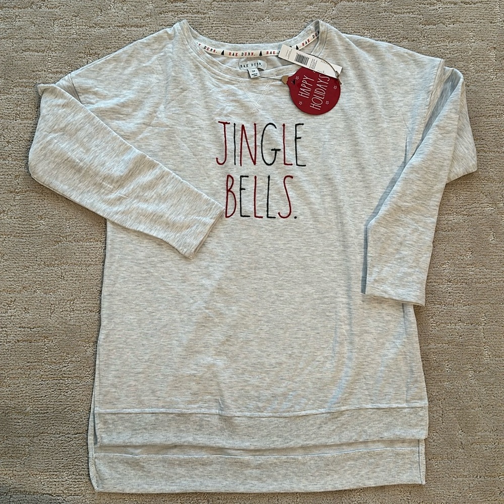 Rae Dunn Jingle Bells Lightweight Fleece Lined Shirt